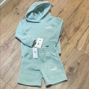 Puma Light Green Hoodie and Shorts Set